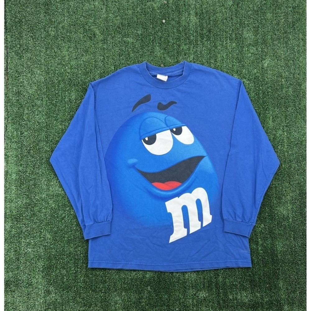 Y2K Vintage Blue M&M Candy AOP Long Sleeve T-Shirt Size XL